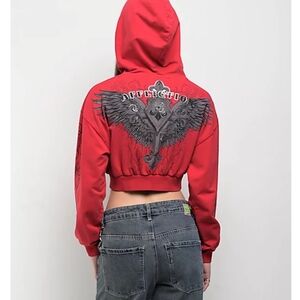 Affliction Lifeless Red Crop Zip Hoodie Size L